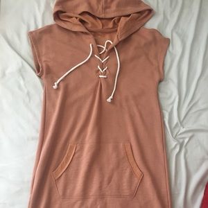 NEW short sleeve tan sweatshirt hoodie dress